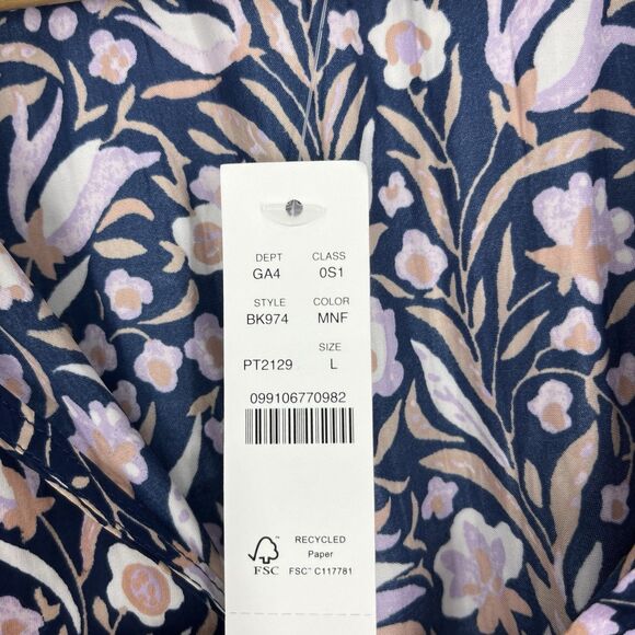 J Crew Dress Size Large Navy Purple Smocked Waist Floral Fields Mini V Neck - Picture 6 of 11